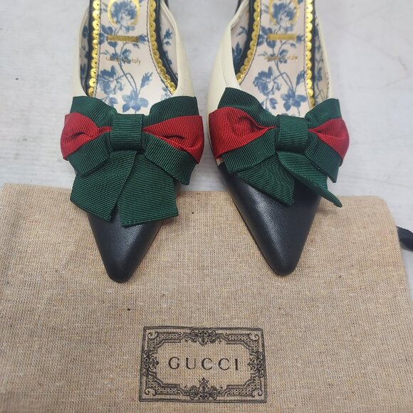 Gucci Sackville White Web Bow Heel Mule Shoe - Picture 6 of 13